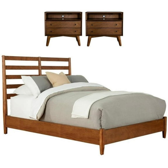 Home Square 3 Piece Set with Standard King Bed and 2-Drawer Nightstand in Acorn