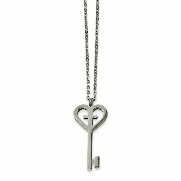 Finest Gold Stainless Steel Polished Key with Cross 16 in. Necklace