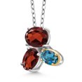 thumbnail image 2 of Gem Stone King 925 Silver and 10K Yellow Gold Red Garnet and London Blue Topaz Pendant Necklace for Women (3.10 Cttw, Oval 8X6MM, 7X5MM and 6X4MM, Gemstone January Birthstone, with 18 inch Chain), 2 of 4