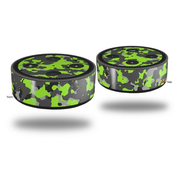 Skin Wrap Decal Set 2 Pack for Amazon Echo Dot 2 - WraptorCamo Old School Camouflage Camo Lime Green (2nd Generation ONLY - Echo NOT INCLUDED)