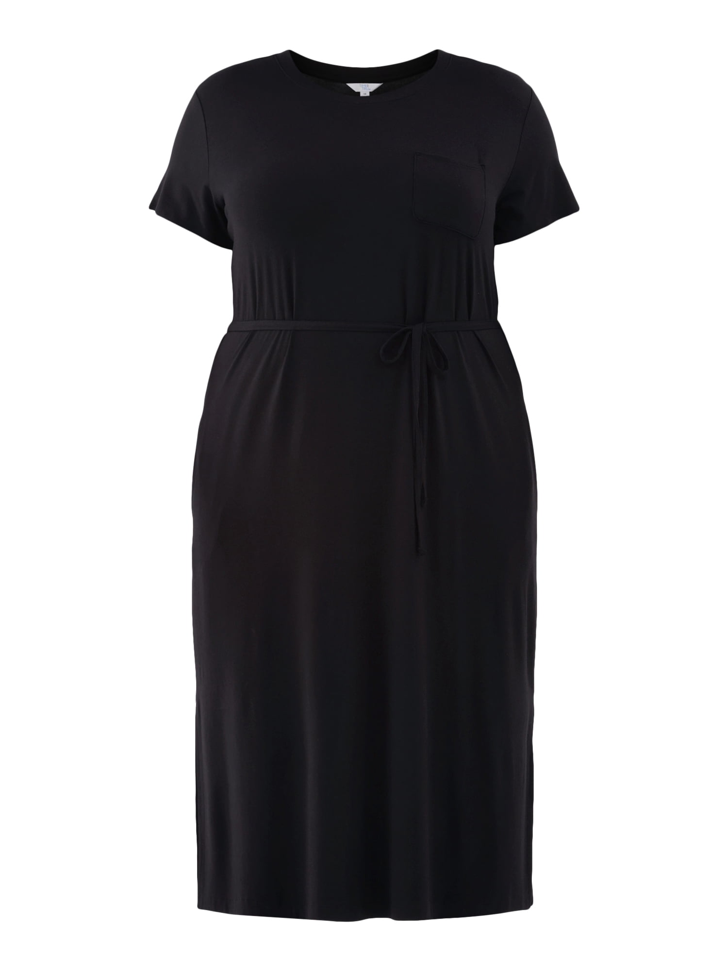 Time and Tru Women's and Women's Plus Belted Dress with Short Sleeves, Sizes XS-4X