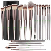 USTAR Makeup Brush Set 18 Pcs Premium Synthetic Foundation Powder Concealers Eye shadows Blush Makeup Brushes Champagne Gold Cosmetic Brushes with Black Case