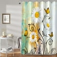 thumbnail image 5 of Rustic Farmhouse Shower Curtain White Daisy Floral Orange Waterproof Fabric Shower Curtains for Bathroom Flower Yellow Butterfly Bath Curtain Decor with Hooks (Yellow, 72'''' x 72''''), 5 of 6