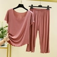 thumbnail image 2 of HVOBTTY Women's Classic Pajama Sets, Pajama Sets for Women, Women's Solid Color Loose Ruffled Short Sleeve Top and 3/4 Length Pants Lightweight Home Wear Pajama Sets Pink, XL, 2 of 4