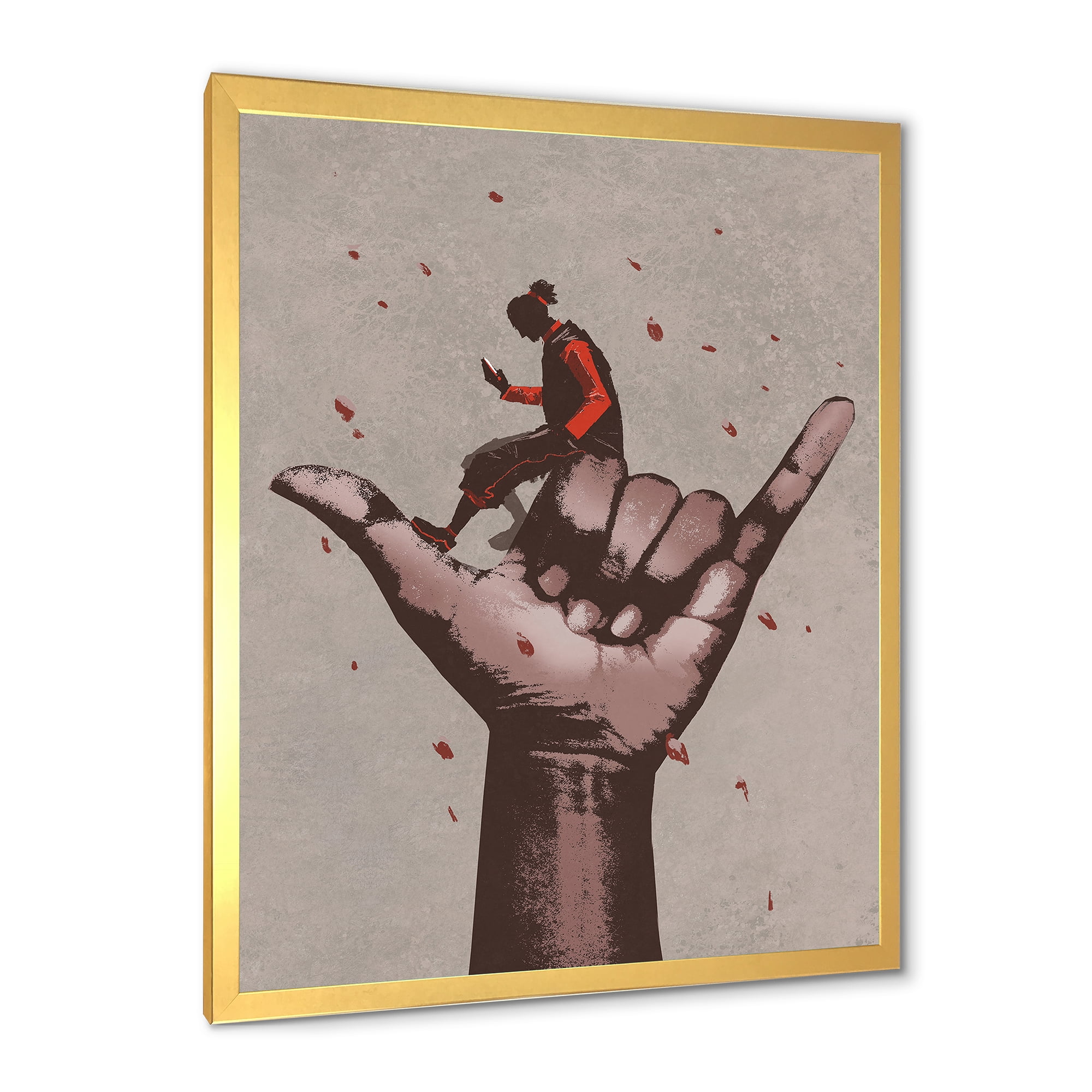 Designart 'Man Using Mobile Phone With Call Me Sign' Modern Framed Art Print