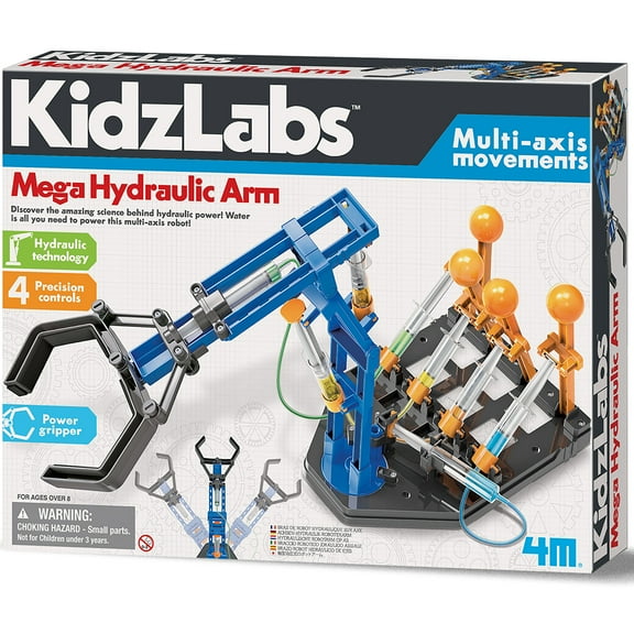 4M: KidzLabs: Mega Hydraulic Arm - DIY Robotic Water Powered Technology Kit, 18" Arm w/ Multi-Axis Movements, STEM Science Activity Set, Kids Ages 8 