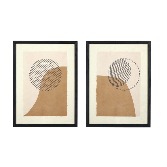 Main + Mesa Art Mural Encadré en Bois Fait à la Main avec Soleil et Lune, Ensemble de 2
