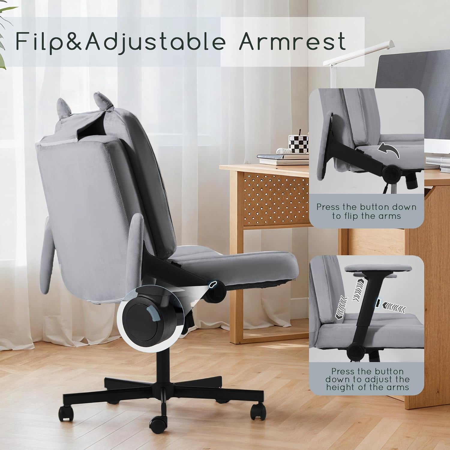 Vicluke Criss Cross Chair with Wheels, Oversized Office Chair Featuring Extra-Wide Seat & Adjustable Backrest for Home Office, Cute & Comfortable Chair for Dressing, Gaming, Reading(Gray)
