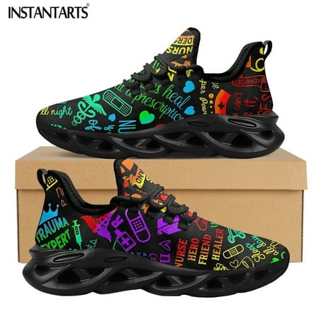 

Trendy Medical Doodles Design Nurse Sneakers Spring Breathable Lace up Flats EMT EMS Print Sport Shoes for Women