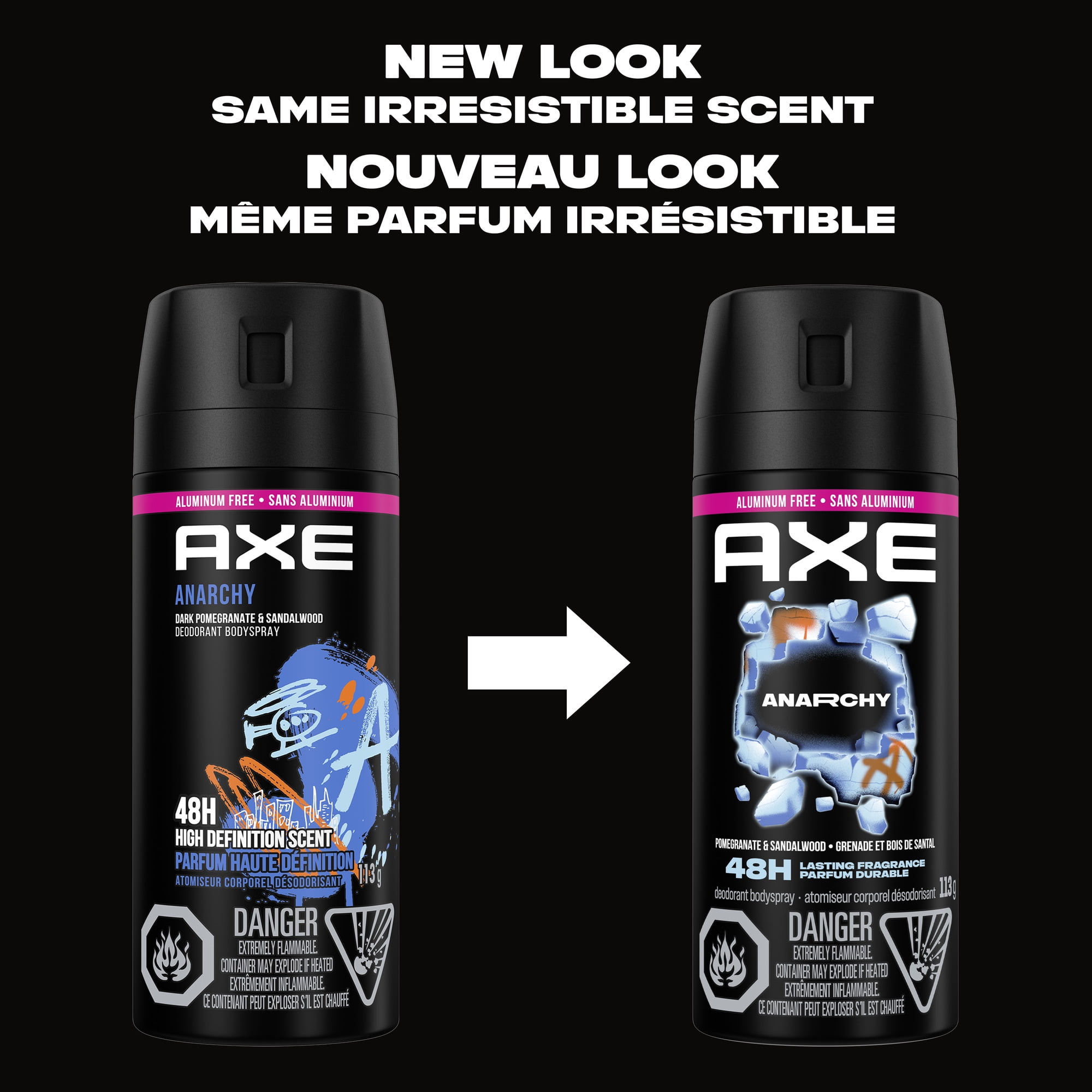 AXE Anarchy Atomiseur Corporel Désodorisant pour une protection contre les odeurs, Grenade et Bois de Santal, 113g