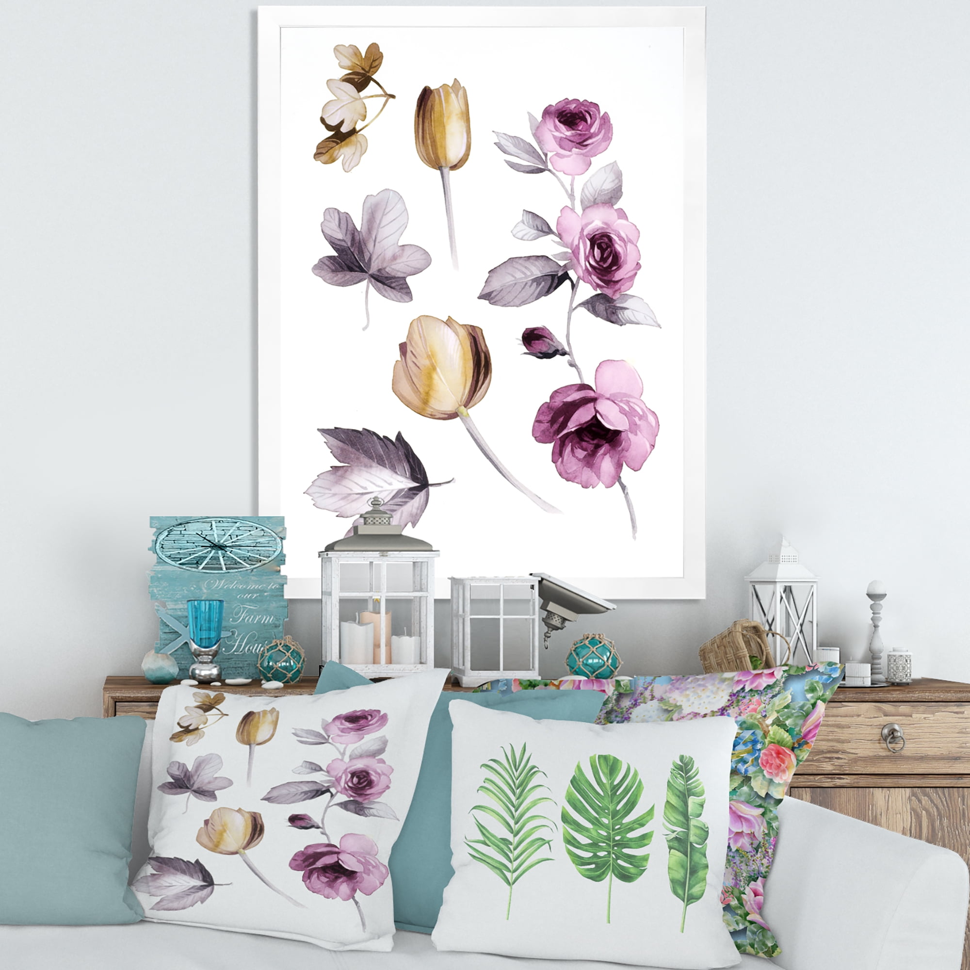 Designart 'Orange and Pink Wildflowers' Traditional Framed Art Print