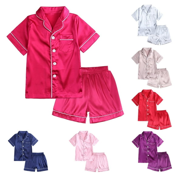 Fesfesfes Toddler Pajamas 4T Toddler Baby Kids Winter Boys Girls Solid Color Short Sleeved Pants Home Wear Clothes Suit