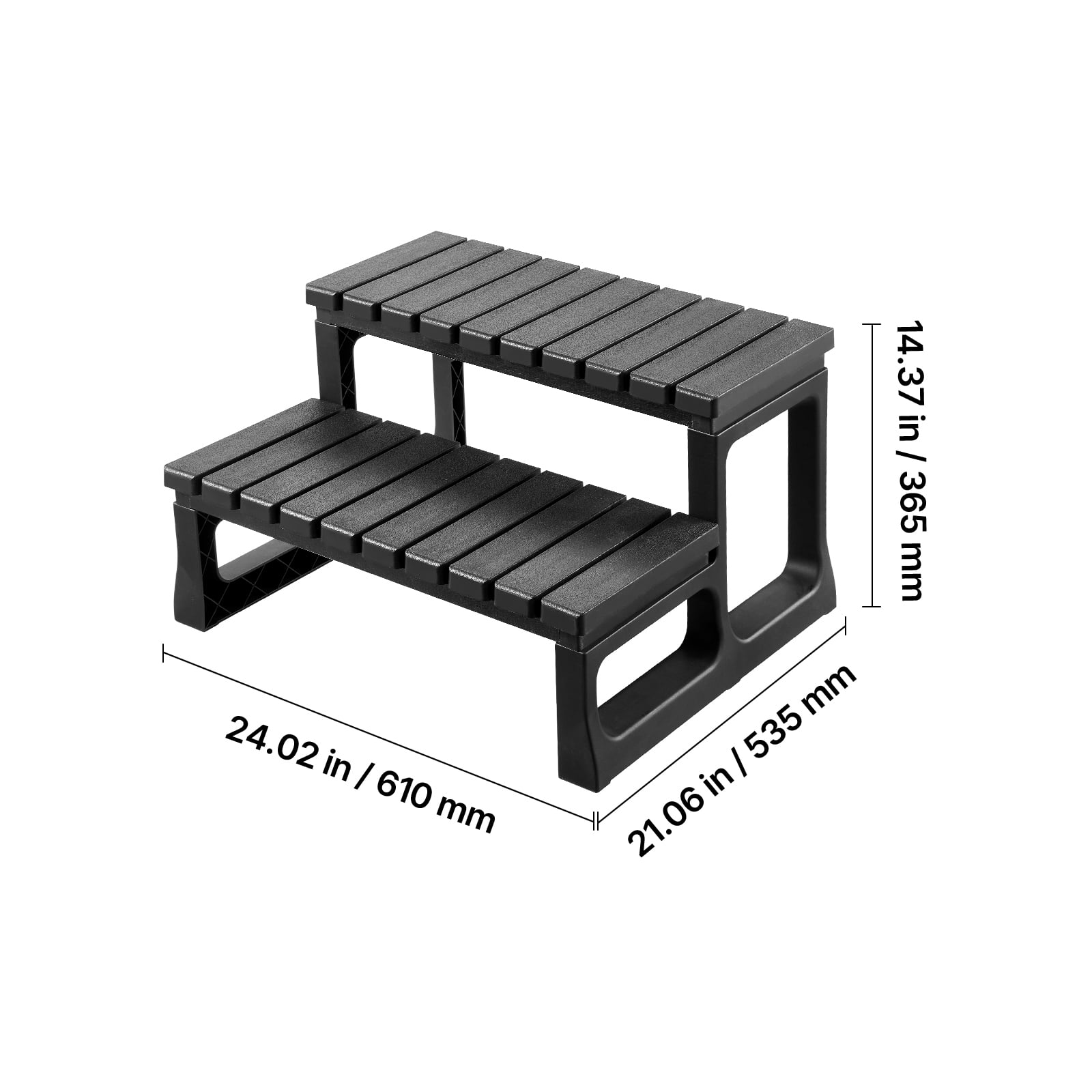KFFKFF Durable 2-Step Hot Tub Stairs, 23.6" Wide PP Outdoor Spa Steps, 320 lbs Capacity, for Pools, Patios & Decks