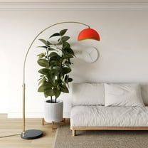 NOVA OF CALIFORNIA Luna Bella Arc Floor Lamp - Red Finish, Black Marble Base, Dimmer Switch