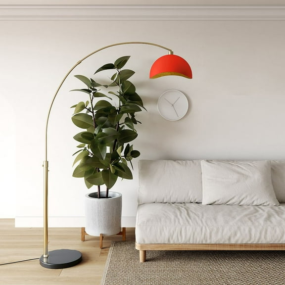 NOVA OF CALIFORNIA Luna Bella Arc Floor Lamp - Red Finish, Black Marble Base, Dimmer Switch