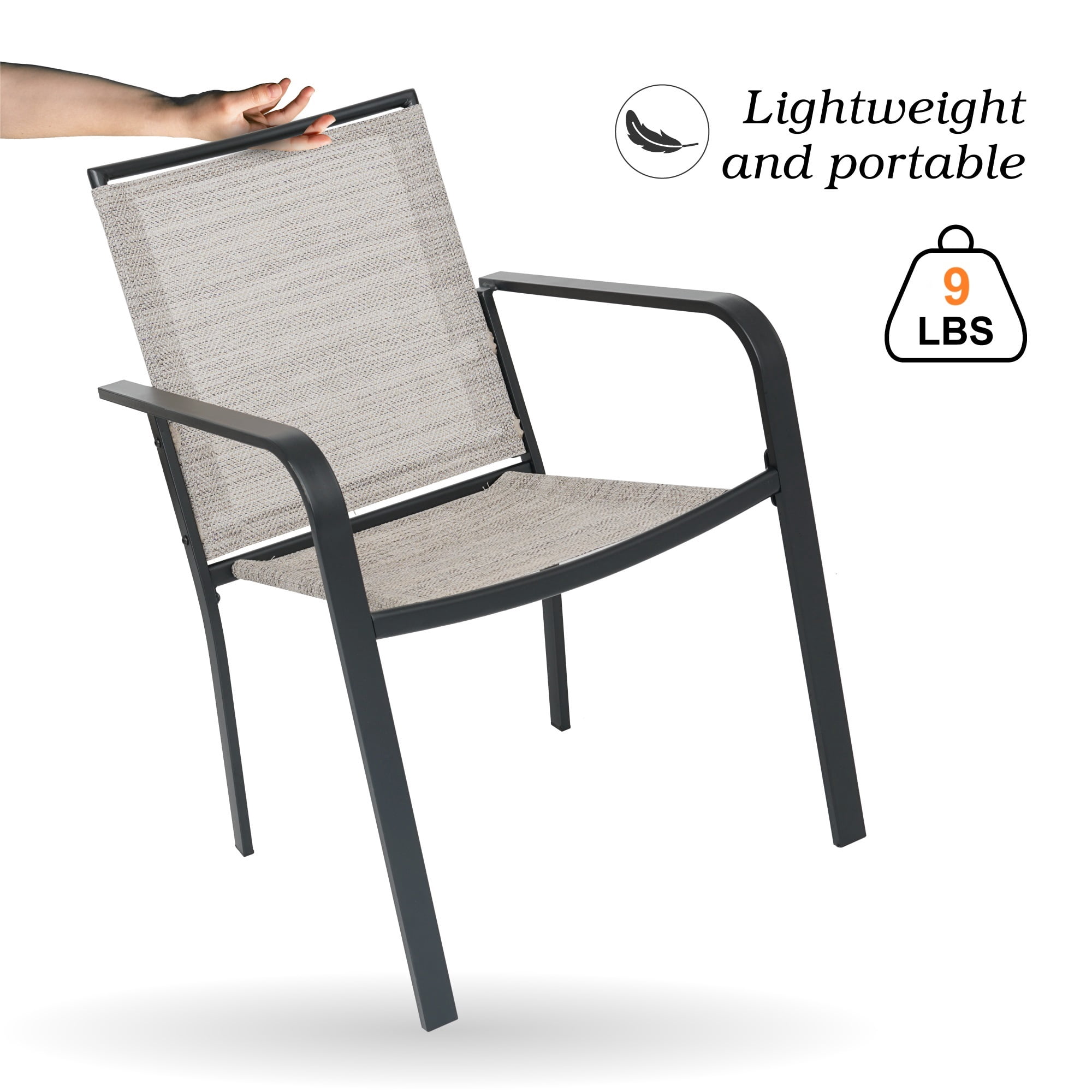 5-Peices Outdoor Patio Dining Set Stacking Chairs and Round Glass Table Furniture Set for 4 Person