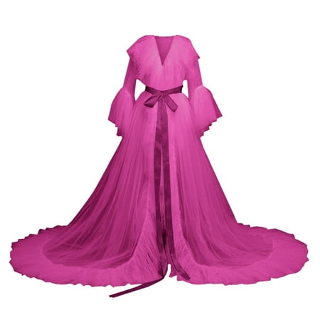 Lingerie For Women Fashion Tulle Robe Long Nightgown Bathrobe Sleepwear Bridal Robe Lace Bodysuit