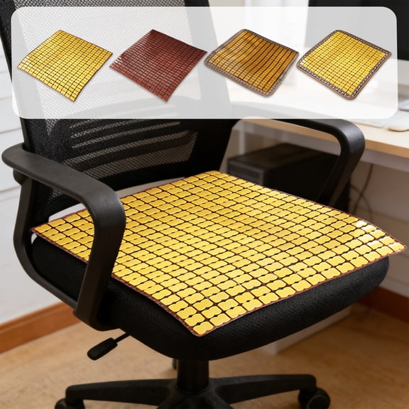 Natural Bamboo Seat Cushion, Woven Cooling Chair Pad with Breathable Open Lattice Design, Non Slip Summer Mat for Dining Room Kitchen Seating, 15.7"×15.7", AKLJWH