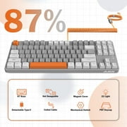 Ajazz AK873 Wired Hot Swappable Mechanical Keyboard, Coiled Cable, 22 RGB Backlit, Classic 3 Color PBT Floating Keycaps, 87% Keyboard with Detachable Magnet Cover, Custom DIY Keyboard
