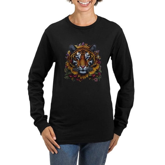 CafePress - Sunflower Tiger Long Sleeve T Shirt - Women's Long Sleeve Graphic Tee Casual Fit