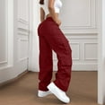 thumbnail image 4 of Cargo Pants Women Elastic High Waisted Pants Wide Leg Baggy Casual Trousers Hiking Streetwear Outfits with Pockets Wine M, 4 of 4