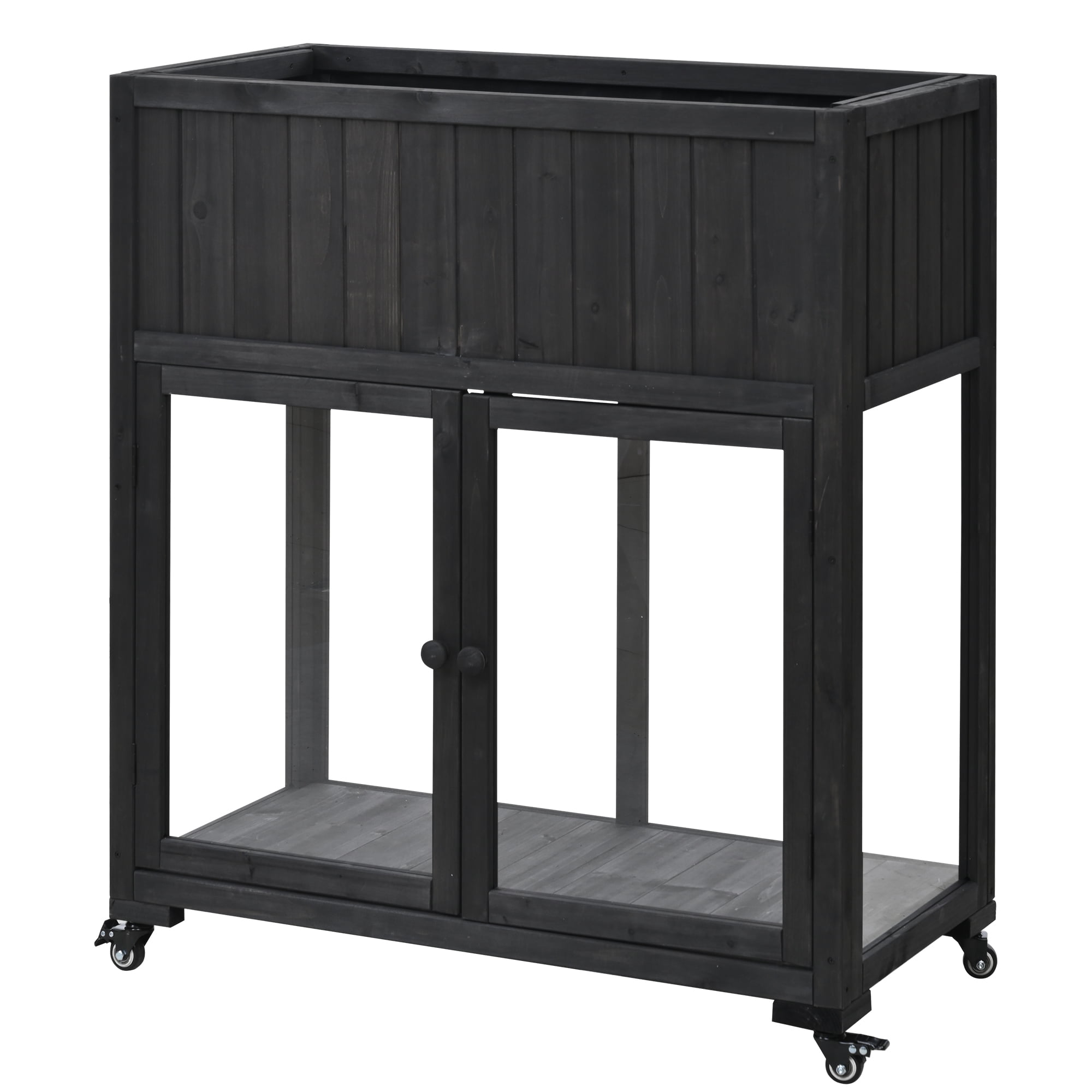 Euroco Patio 35.4"x17.7"x37.4" Mini Wood Cold Frame, Compact Greenhouse with Wheels, Raised Bed for Indoor & Outdoor Use
