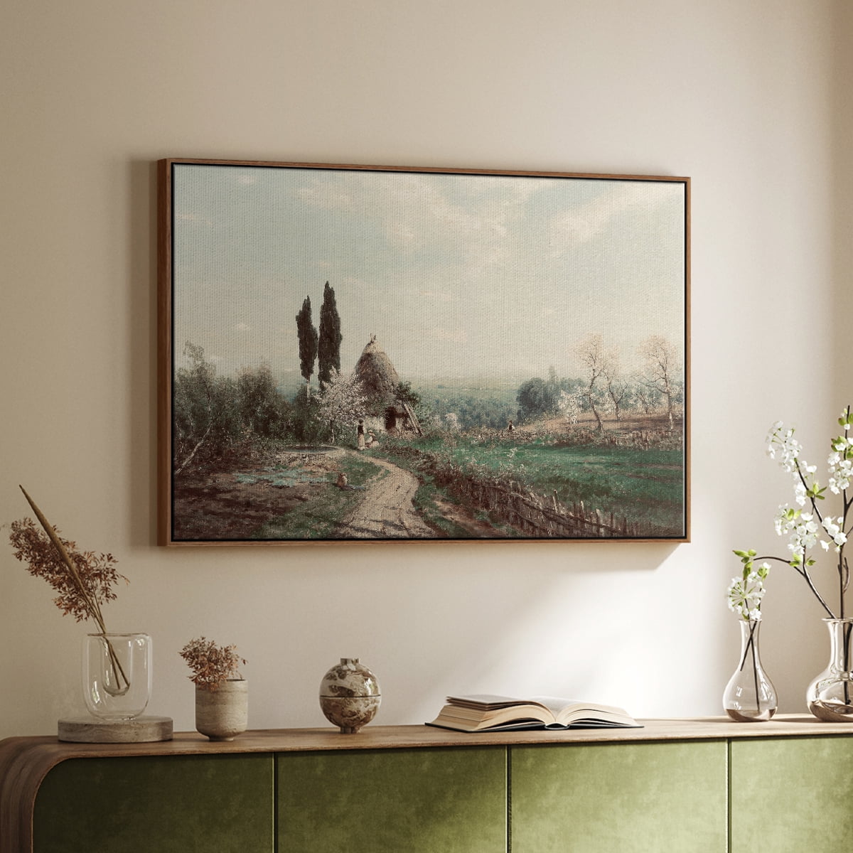 Vintage Landscape-CD By Wexford Home Framed in Walnut Wood Gallery Wrapped Canvas 17 in. x 25 in.