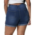 thumbnail image 4 of Gocolloa Womens Plus Size Jean Shorts Stretchy High Waisted Distressed Fold Hem Denim Shorts Bamboo Royal Blue 26W, 4 of 5