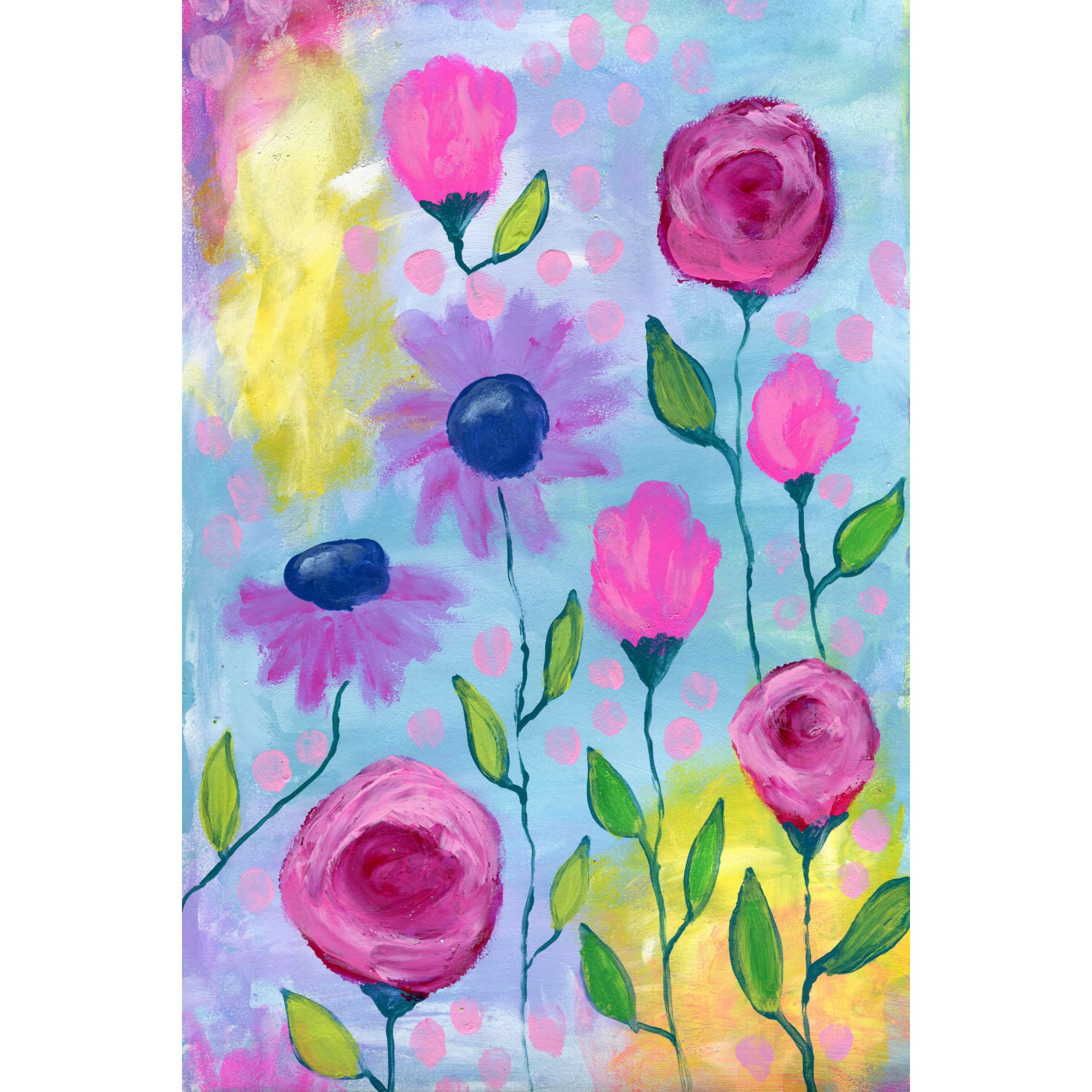 Marmont Hill "Flowers Pink Purple" by Jill Lambert Painting Print on Wrapped Canvas