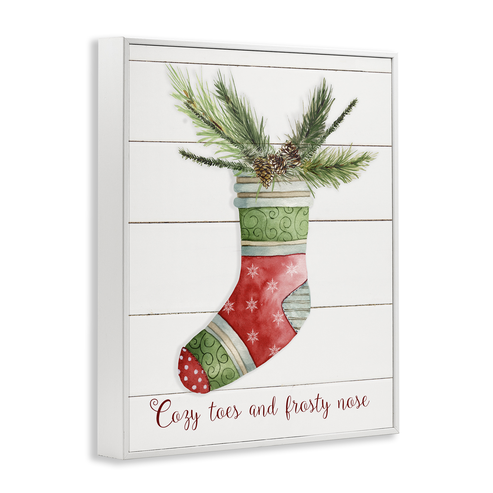 Stupell Industries Cozy Toes & Frosty Nose Holiday Painting White Framed Art Prints Wall Art, 16 x 20