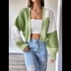 thumbnail image 5 of Suéter Tipo Cárdigan Corto de Punto Acanalado, de Larga, con Frente Abierto y Bloques de Color para Mujer Verde XXXL, 5 of 10