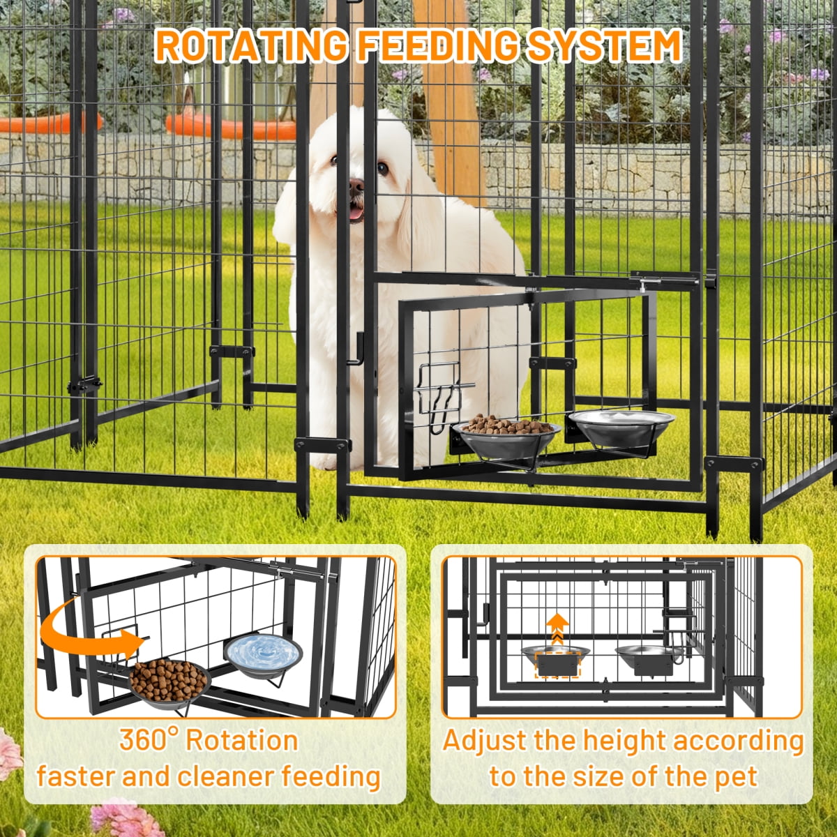LuckyNote Outdoor Dog Kennel 4.23'x3.83'x4.83' with Roof, Heavy Duty Welded Wire Crate, All-Weather Protection & Safe Lock, Grey