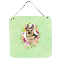 Carolines Treasures CK4397DS66 German Shepherd Green Flowers Wall or Door Hanging Prints 6x6 multicolor