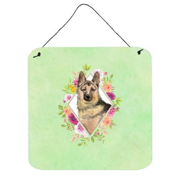 Carolines Treasures CK4397DS66 German Shepherd Green Flowers Wall or Door Hanging Prints 6x6 multicolor