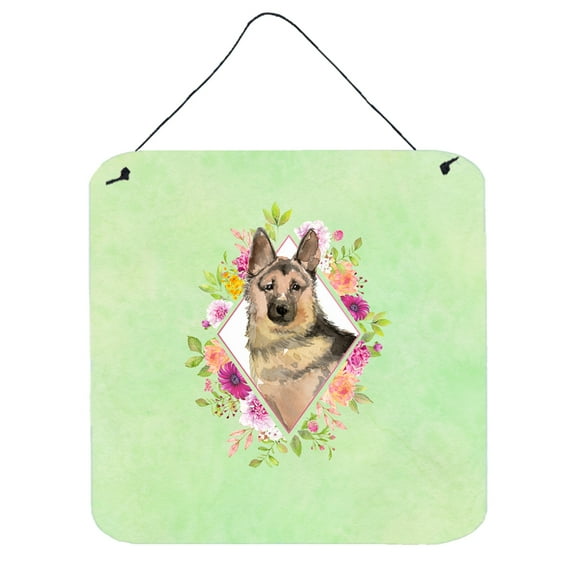 Carolines Treasures CK4397DS66 German Shepherd Green Flowers Wall or Door Hanging Prints 6x6 multicolor