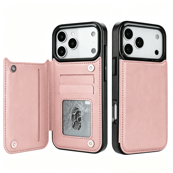 Phone Case with Card Holder, PU Leather Kickstand Wallet Case for iPhone 12 13 14 15 16 17 Pro Max Plus Air