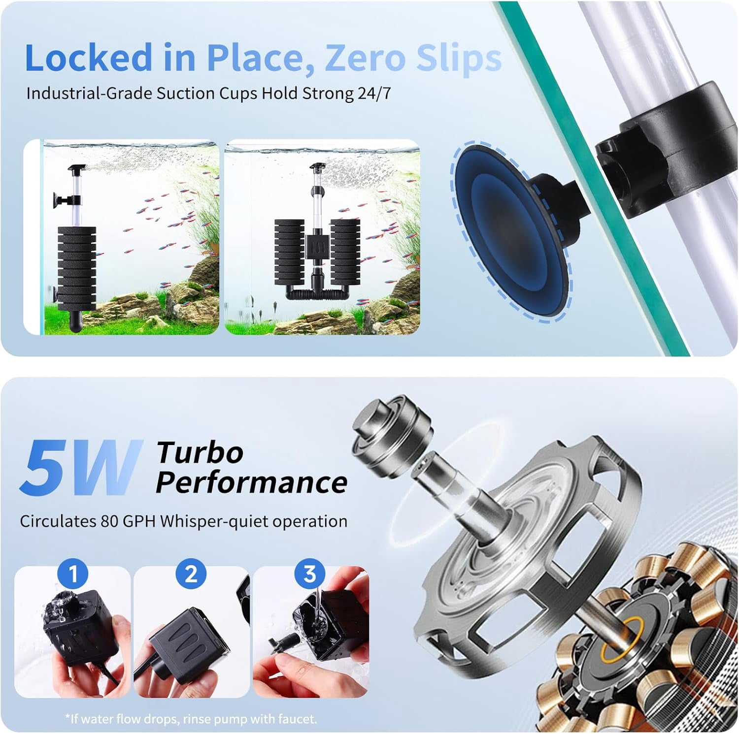 Aquarium Filter Submersible Internal Power Filter with Multi-Stage Filtration for Freshwater & Saltwater Fish Tanks, Quiet Electric Pump for 10-40 Gallon (110V/60Hz)