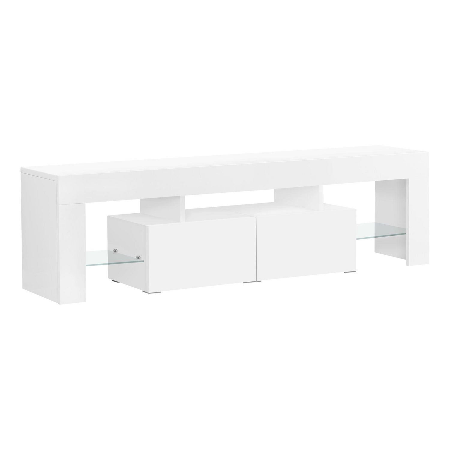 Monarch Specialties Tv Stand, 63 Inch, Console, Media Entertainment Center, Storage Cabinet, Living Room, Bedroom, Laminate, Glossy White, Clear, Contemporary, Modern