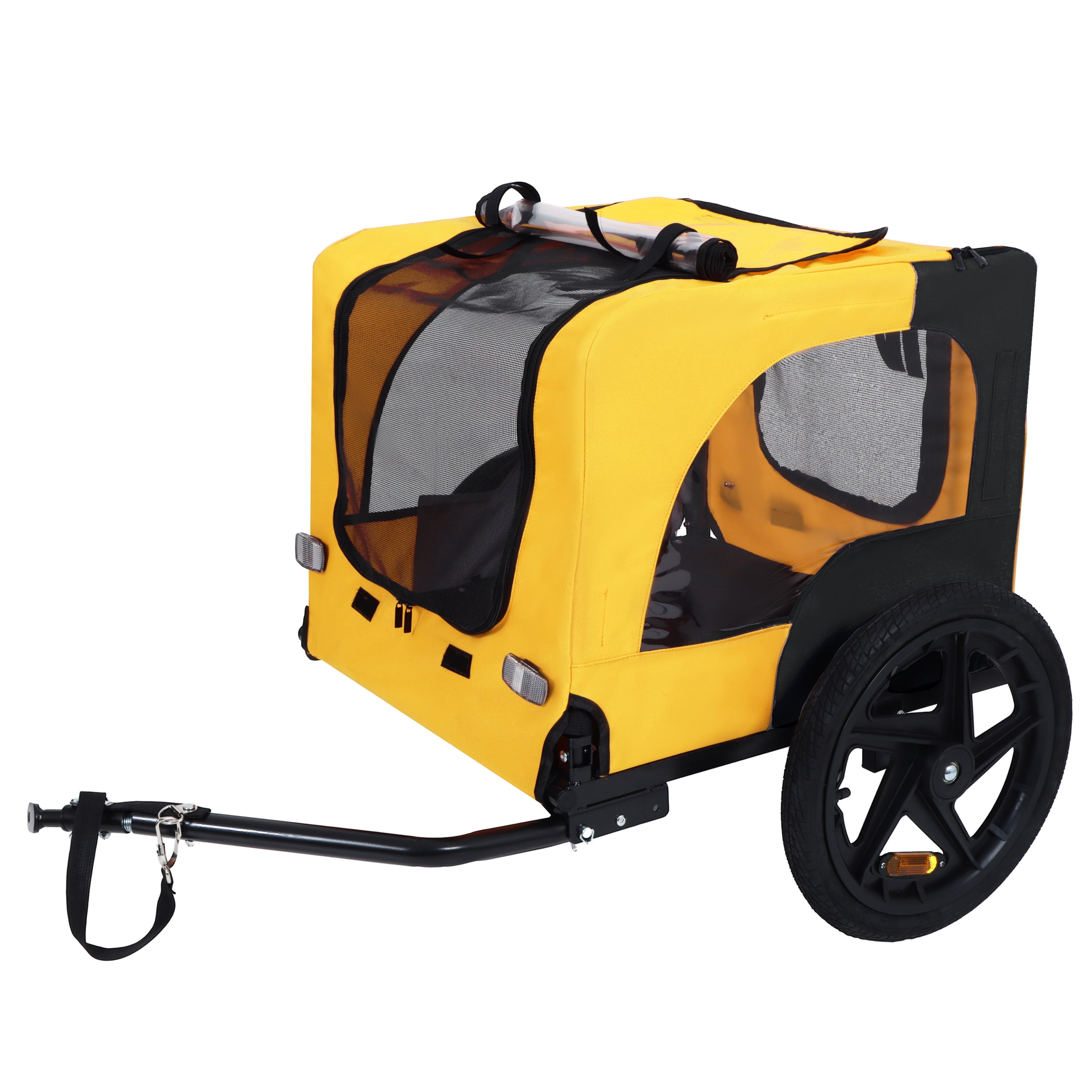 Foldable Pet Bike Trailer for Small & Medium Dogs, Steel Frame Bicycle Dog Carrier with Universal Coupler, 16" Inflatable Wheels, Waterproof Fabric, Internal Leash & Safety Flag