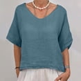 thumbnail image 2 of Diufon Women's Cotton Linen Tees V Neck Short Sleeve Blouses Summer Casual Solid Color Tshirts, 2 of 7