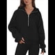 thumbnail image 1 of Sudadera Holgada de Larga con Capucha y Bolsillo con Media Cremallera para Mujer, Otoño e Invierno Negro L, 1 of 10