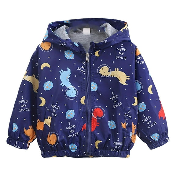 Otqutp Toddler Boy's Cartoon Dinosaur Hooded Jacket Full Zip Up Lightweight Windbreakers Outdoor Raincoat with Pocket