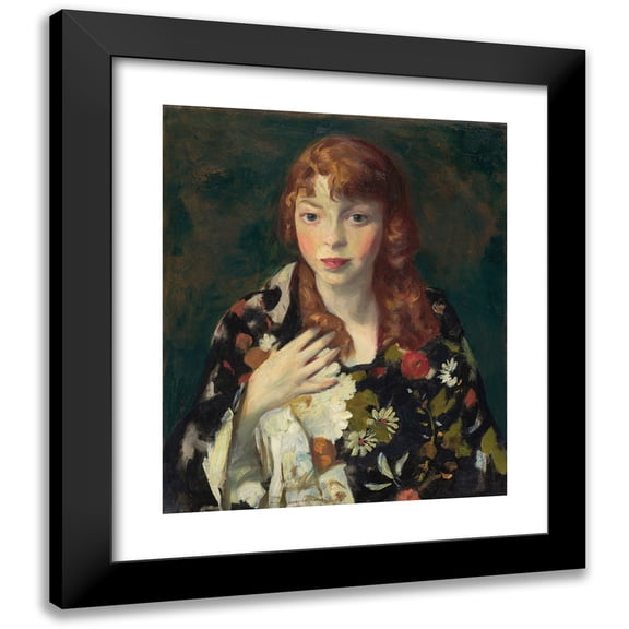 Robert Henri 12x14 Black Modern Framed Museum Art Print Titled - Edna Smith in a Japanese Wrap (1915)