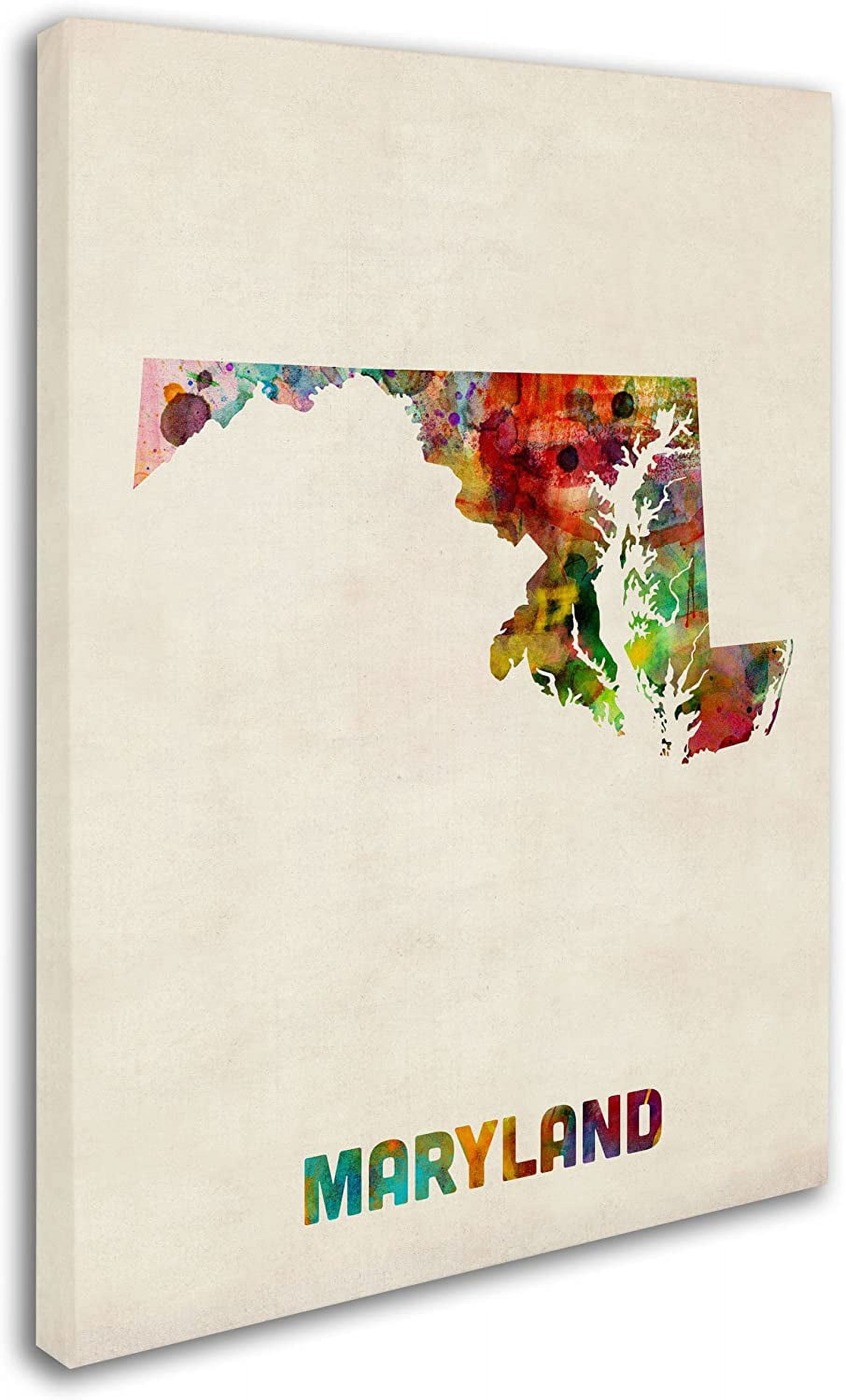 Trademark Fine Art "Maryland Map" Canvas Wall Art by Michael Tompsett