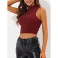 thumbnail image 2 of INSPIRE CHIC Camiseta sin mangas con cuello alto y purpurina para mujer borgo?a M, 2 of 5