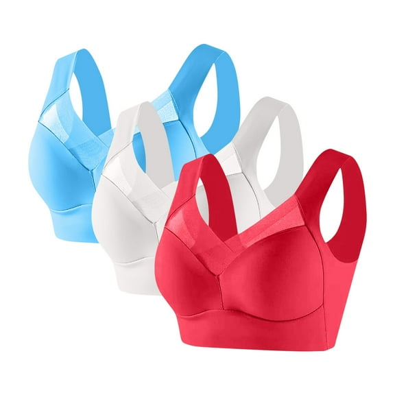 3 Pack Womens Seamless Sports Bras No Underwire Mesh Breathable Full Coverage Support Yoga Running Bra (4XL, Sky Blue/White/Light Red)