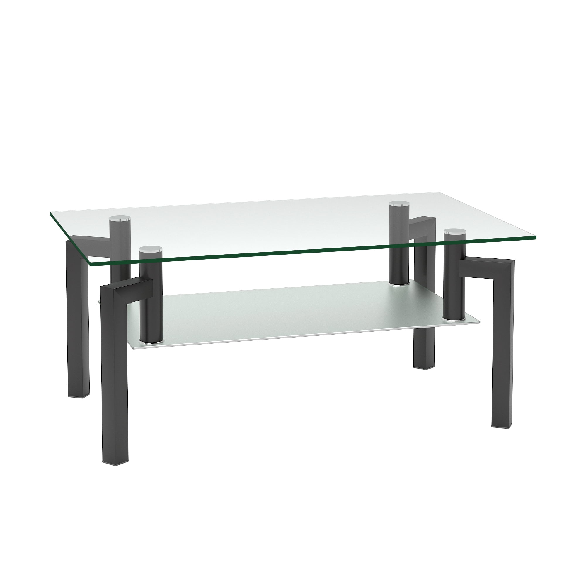 Glass Coffee Table, Modern Side Coffee Table with Lower Shelf, Rectangle Coffee Table for Living Room, Coffee Stand Console Furniture