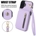 thumbnail image 4 of for iPhone 16 Plus Case Wallet for Women, Removable Adjustable Shoulder Strap Flip PU Leather Slim Back Zipper Purse Case with Card Slot Holder Stand RFID Blocking Magnetic Buttons, Lightpurple, 4 of 8