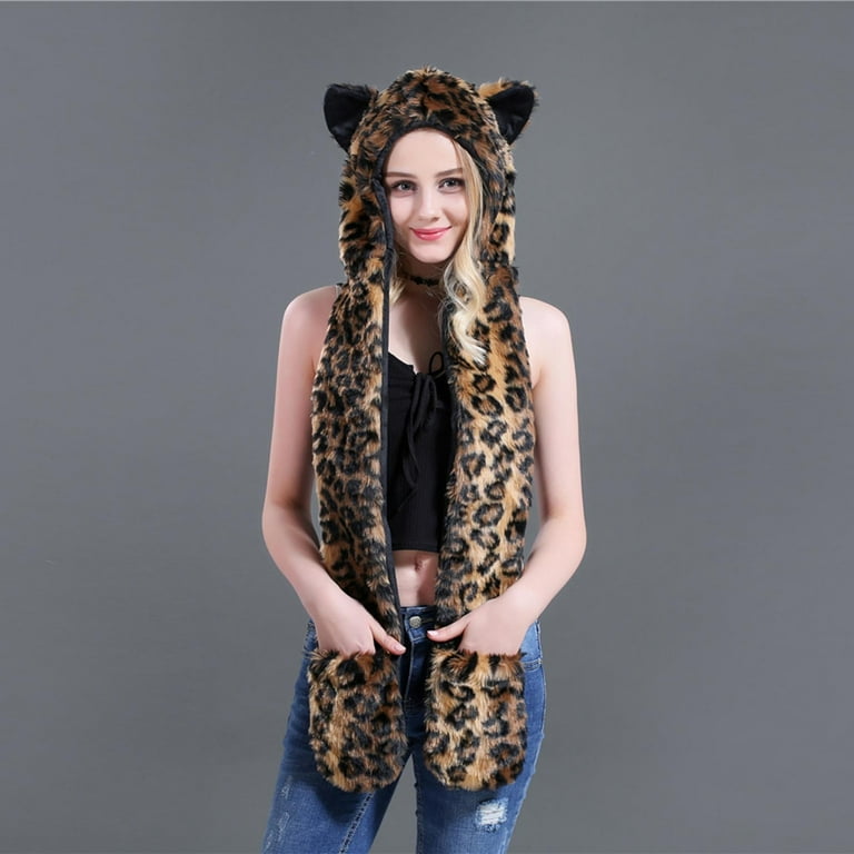 qolati 3 in 1 Winter Warm Plush Hats Scarf Pocket Gloves Set  display picture 1