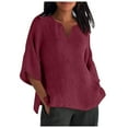 thumbnail image 1 of DXOUPM Womens 3/4 Length Sleeve Tops Crewneck Loose T Shirt Lightweight Blouse Going Out, 1 of 1